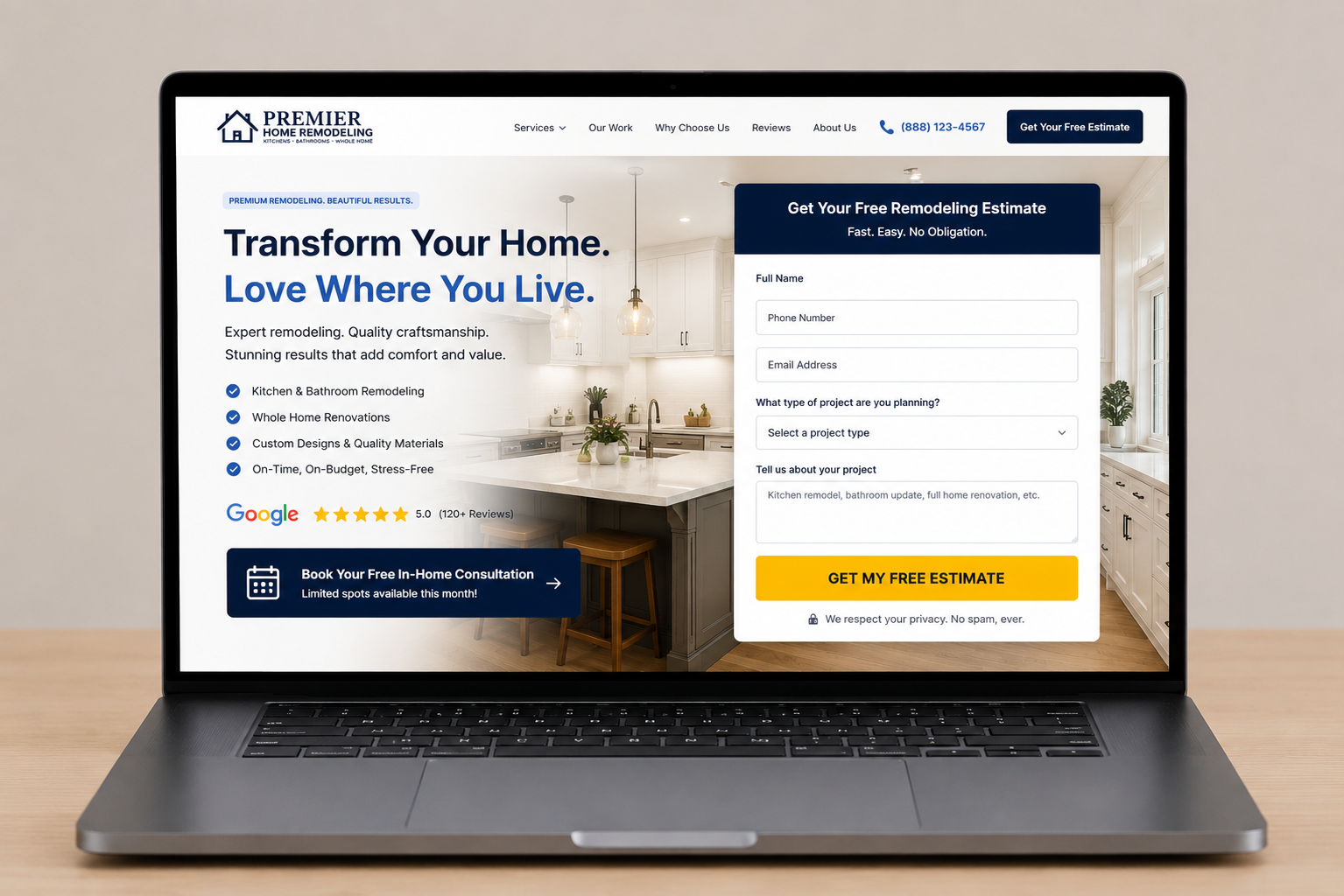 High-converting landing pages for home improvement contractor advertising campaigns