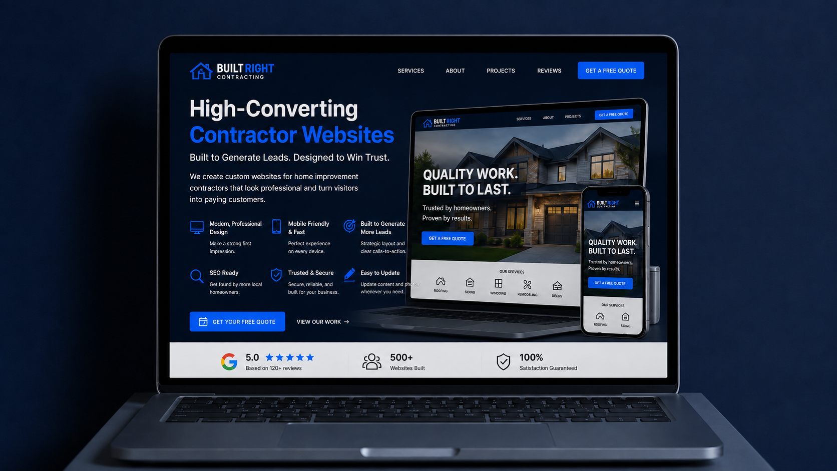 High converting contractor website design for home improvement companies